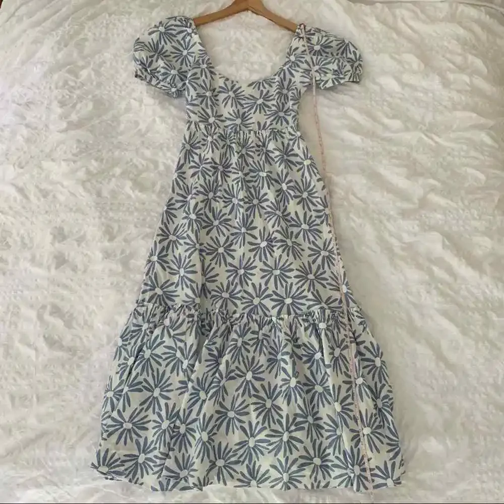 New $398 Ralph Lauren 100% Linen Long Floral Maxi Dress White Blue Size 2 - Picture 11 of 12